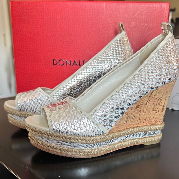 Donald J. Pliner Metallic Wedge Peep-Toe Shoes - Picture 1 of 7